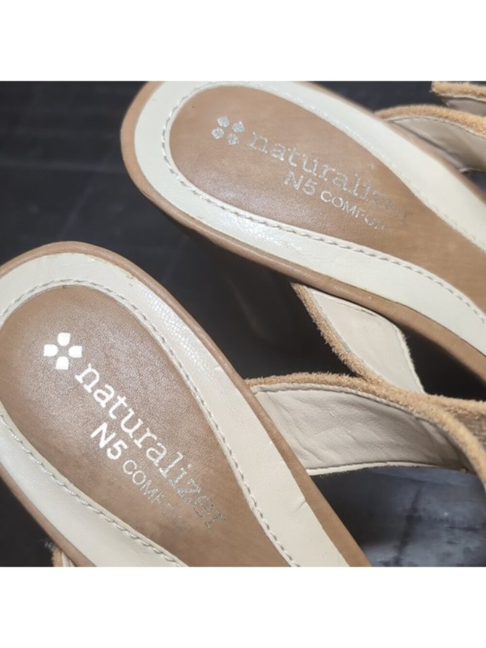 Naturalizer Kole Sandals Tan Woven Buckle Peep Toe Heels N5 Comfort Womens 7 - Picture 7 of 15